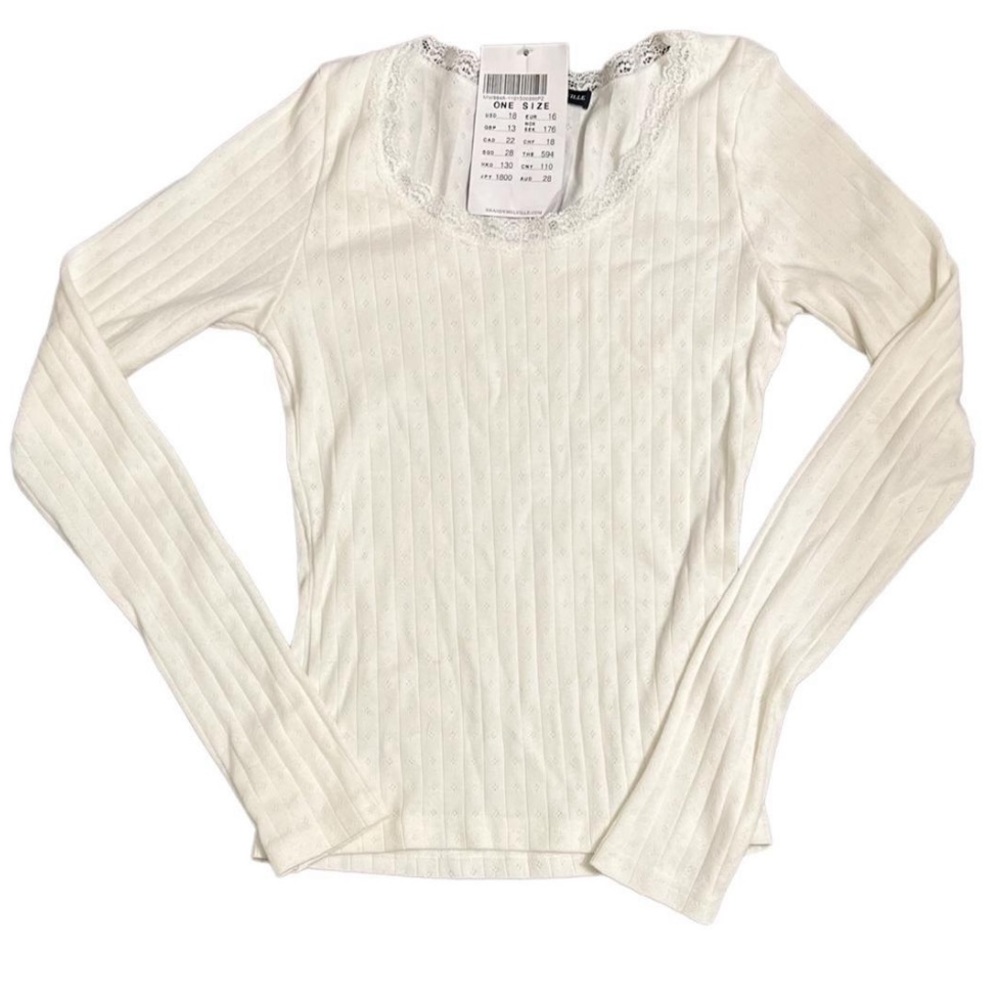 Brandy Melville McKenna Eyelet Lace Trim Top